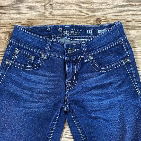 Miss Me Jeans Women’s 27 Blue Skinny JP46565 Sequence Embroidered Flap Pockets - Picture 2 of 16